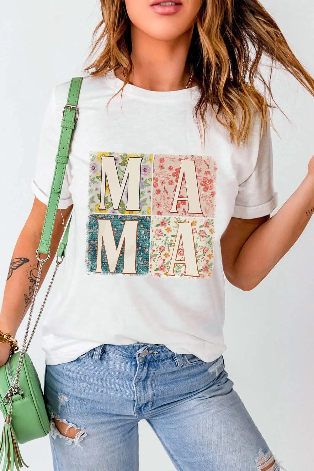 Trendsi Shirts and Blouses MAMA Round Neck Short Sleeve T-Shirt