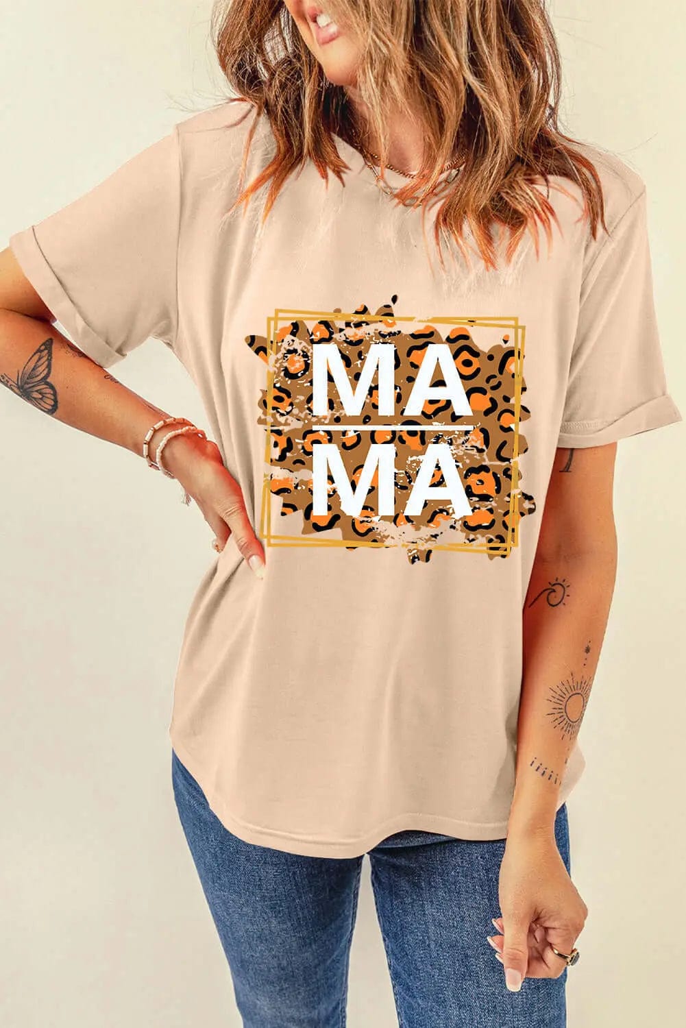 Trendsi Shirts and Blouses MAMA Round Neck Short Sleeve T-Shirt