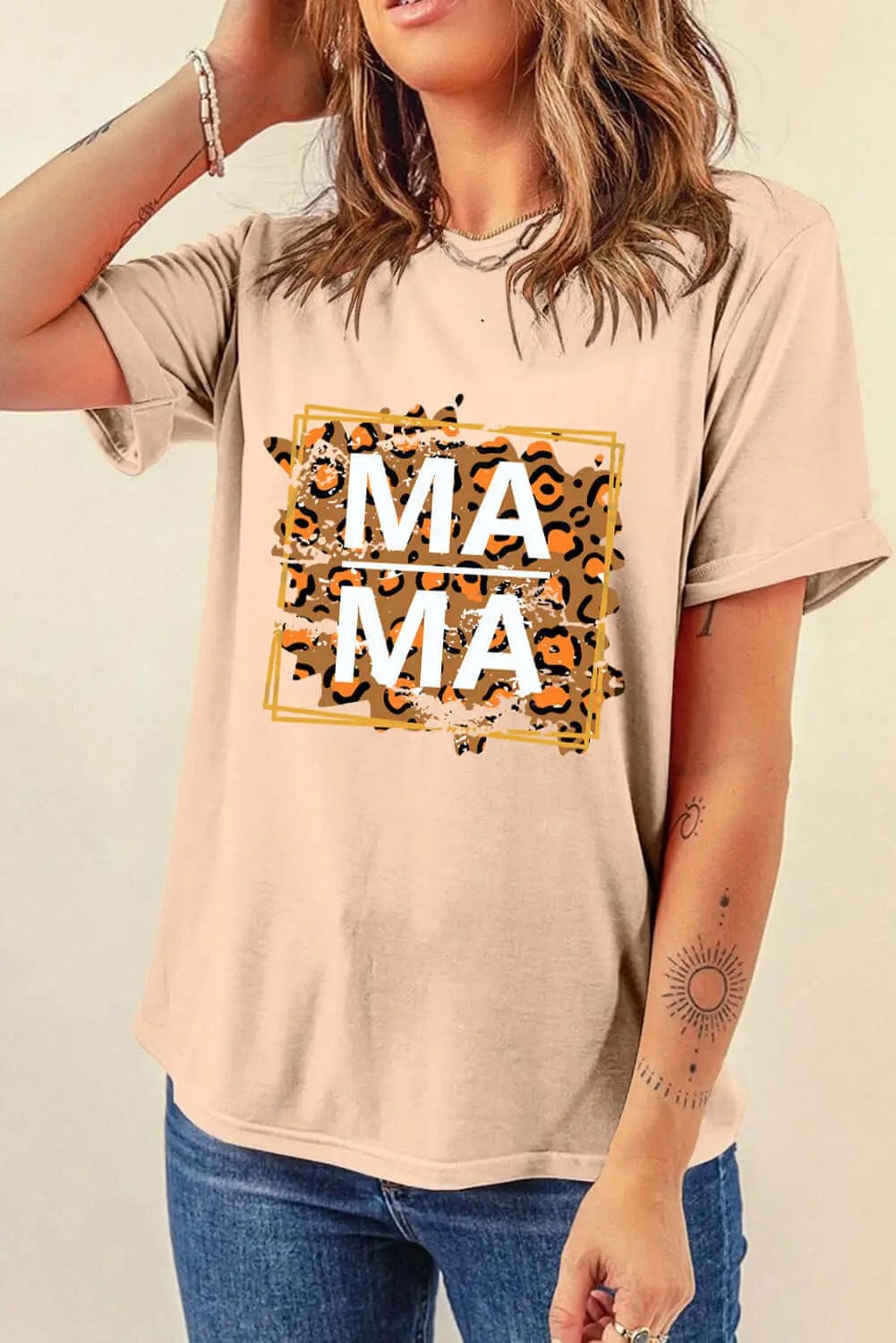 Trendsi Shirts and Blouses MAMA Round Neck Short Sleeve T-Shirt