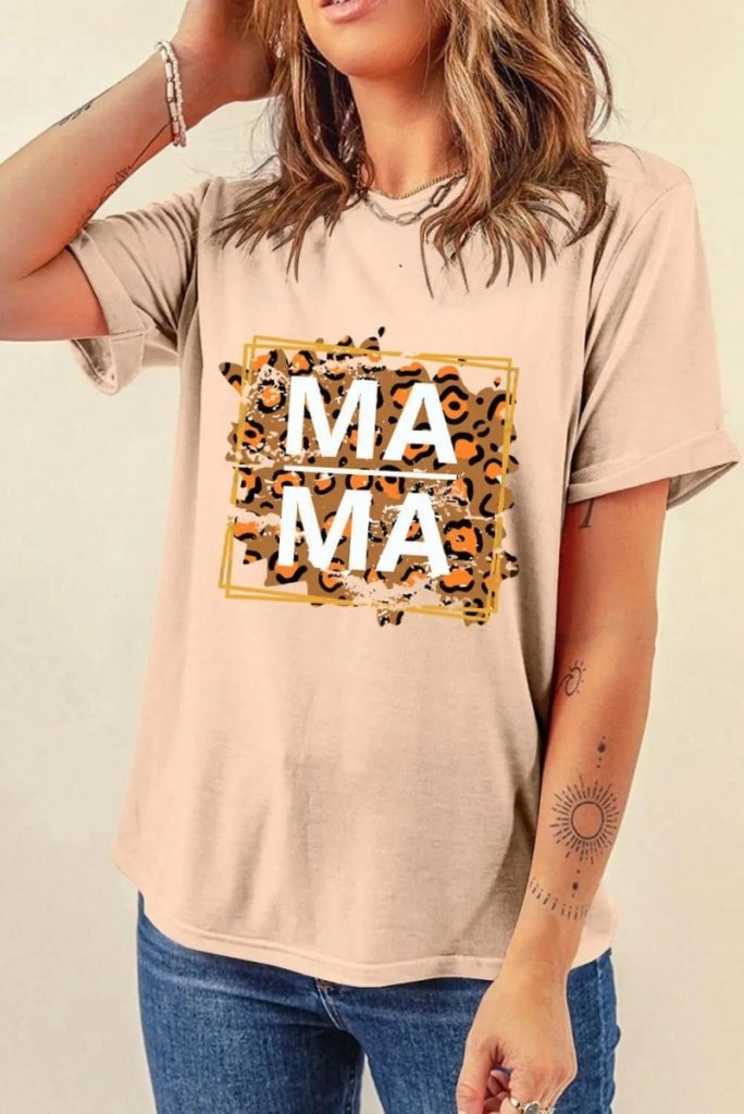 MAMA Round Neck Short Sleeve T-Shirt - Sand by Trendsi from FREYA’S CLOSET