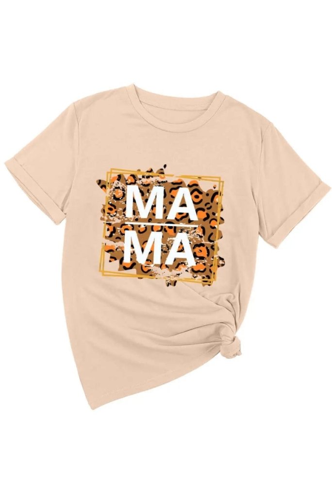 MAMA Round Neck Short Sleeve T-Shirt - Sand by Trendsi from FREYA’S CLOSET