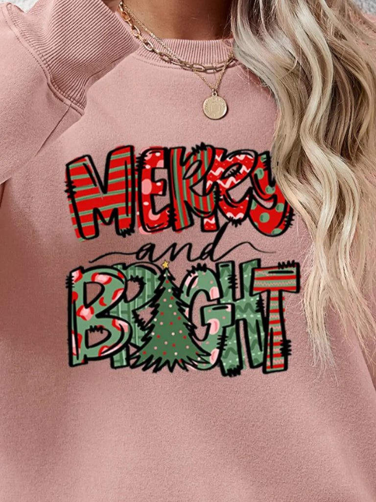 MERRY AND BRIGHT Long Sleeve Sweatshirt - Blush Pink by Trendsi from FREYA’S CLOSET
