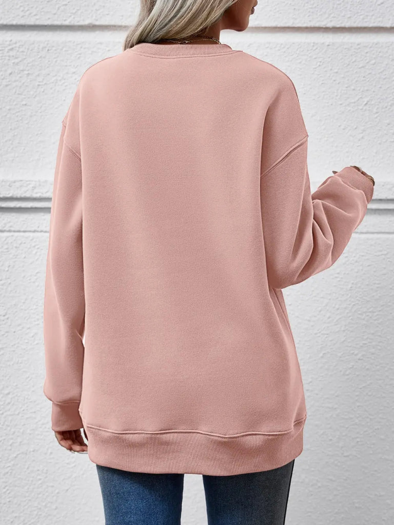 MERRY AND BRIGHT Long Sleeve Sweatshirt - Blush Pink by Trendsi from FREYA’S CLOSET