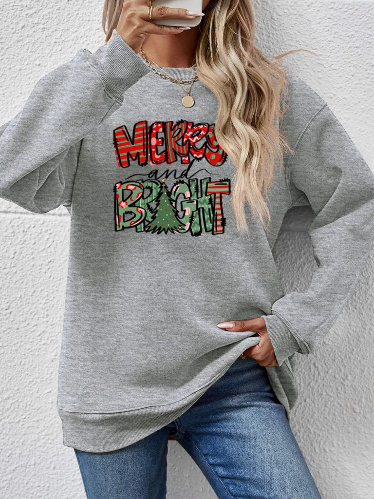 MERRY AND BRIGHT Long Sleeve Sweatshirt - Charcoal by Trendsi from FREYA’S CLOSET