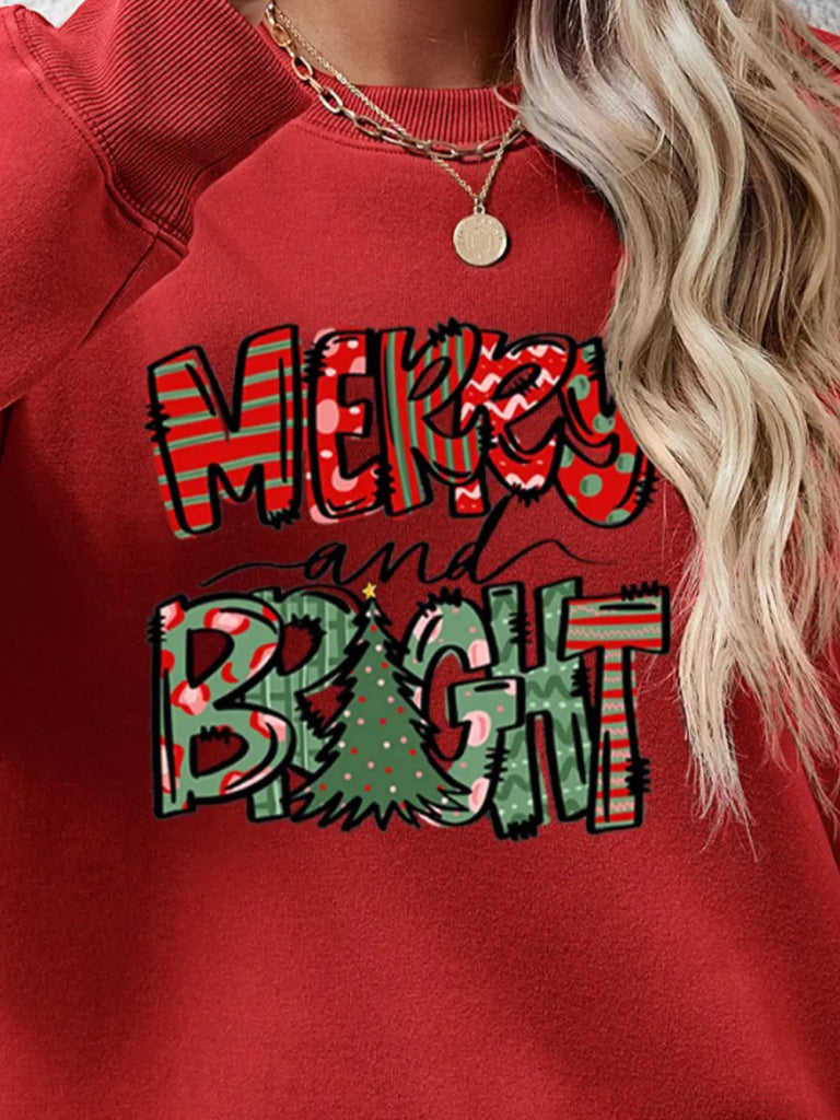 MERRY AND BRIGHT Long Sleeve Sweatshirt - Deep Red by Trendsi from FREYA’S CLOSET