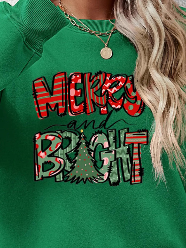 MERRY AND BRIGHT Long Sleeve Sweatshirt - Green by Trendsi from FREYA’S CLOSET