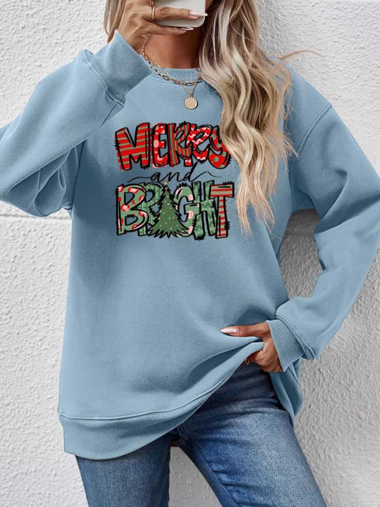 MERRY AND BRIGHT Long Sleeve Sweatshirt - Misty Blue by Trendsi from FREYA’S CLOSET