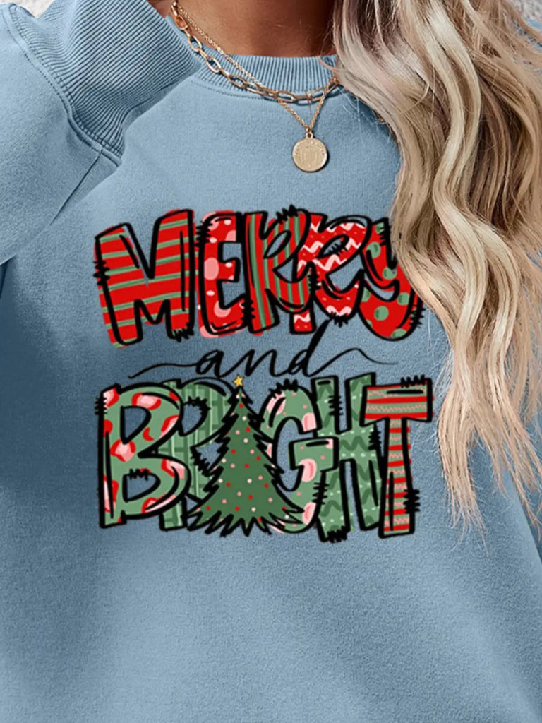 MERRY AND BRIGHT Long Sleeve Sweatshirt - Misty Blue by Trendsi from FREYA’S CLOSET