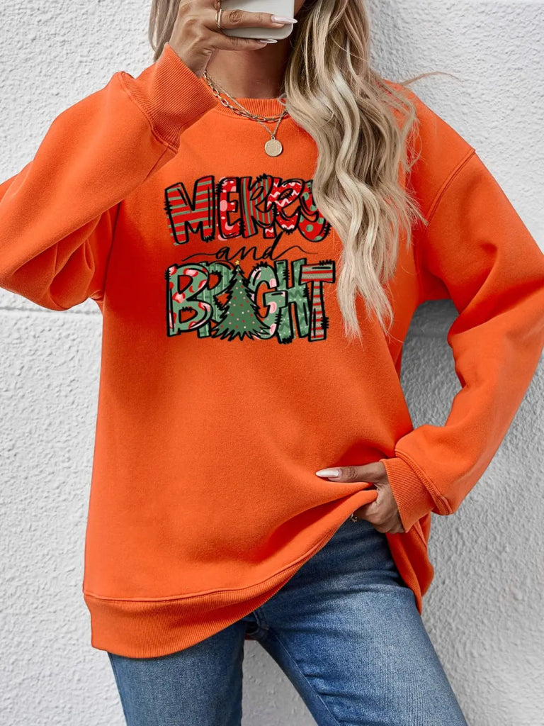 MERRY AND BRIGHT Long Sleeve Sweatshirt - Pumpkin by Trendsi from FREYA’S CLOSET