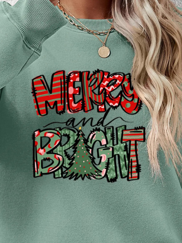 MERRY AND BRIGHT Long Sleeve Sweatshirt - Sage by Trendsi from FREYA’S CLOSET