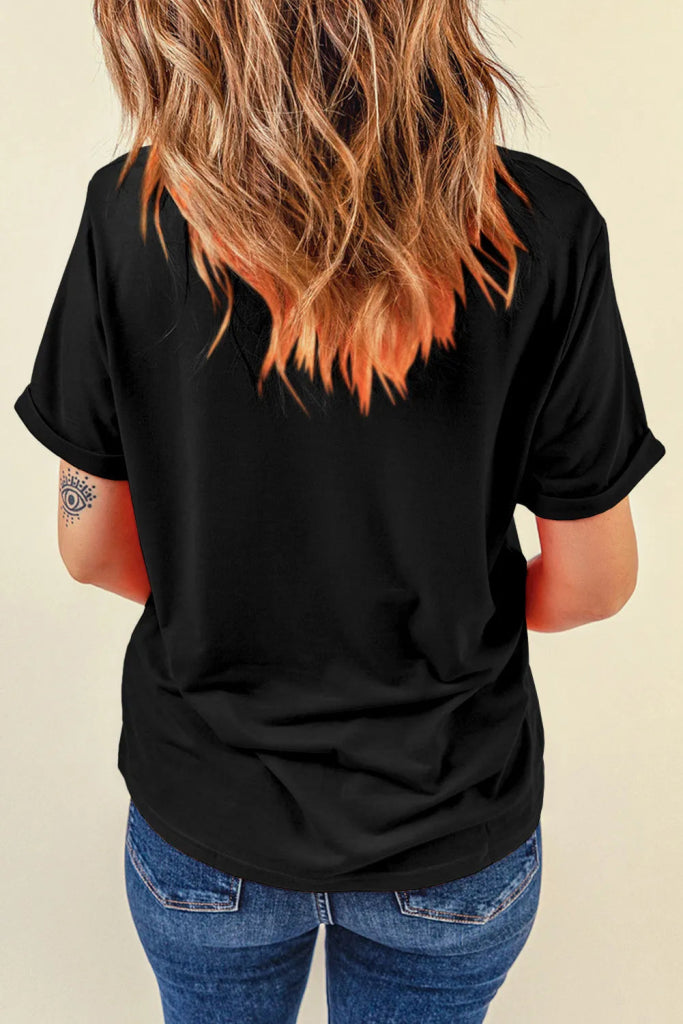 MERRY AND BRIGHT Round Neck Short Sleeve T-Shirt - Black by Trendsi from FREYA’S CLOSET