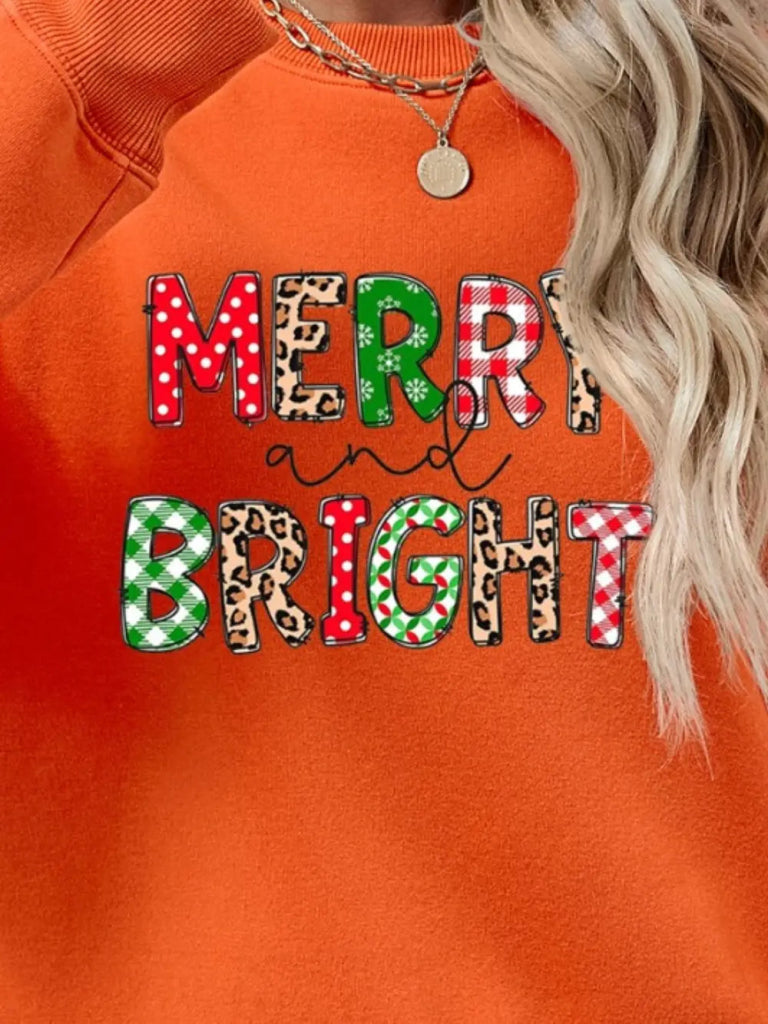 MERRY AND BRIGHT Round Neck Sweatshirt - Caramel by Trendsi from FREYA’S CLOSET