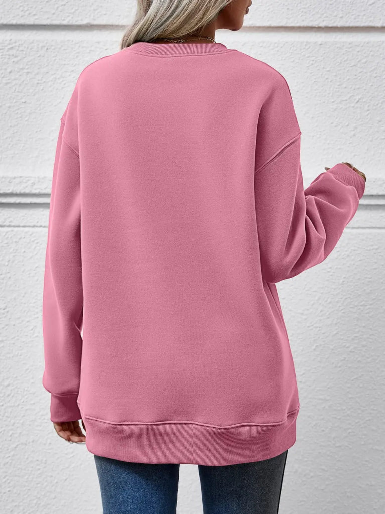 MERRY AND BRIGHT Round Neck Sweatshirt - Pink Purple by Trendsi from FREYA’S CLOSET