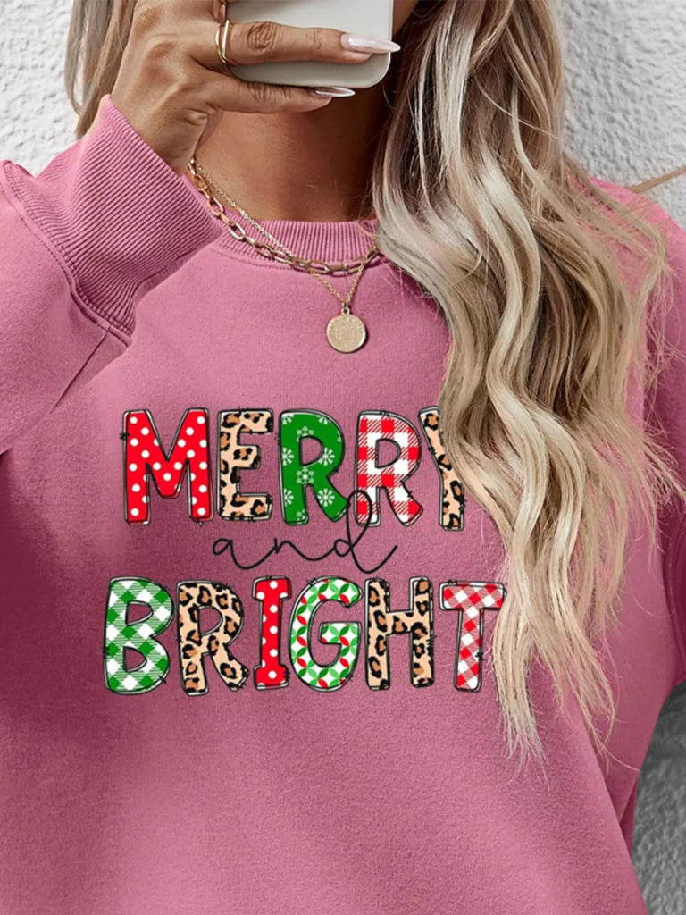 MERRY AND BRIGHT Round Neck Sweatshirt - Pink Purple by Trendsi from FREYA’S CLOSET