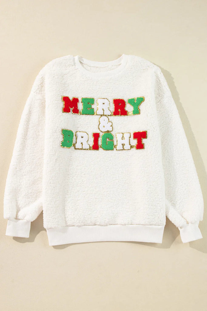 MERRY & BRIGHT Round Neck Long Sleeve Sweatshirt - Ivory by Trendsi from FREYA’S CLOSET