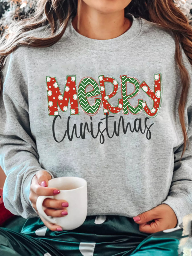 Merry Christmas Festive Letter Print Drop Shoulder Sweatshirt - Gray by Trendsi from FREYA’S CLOSET