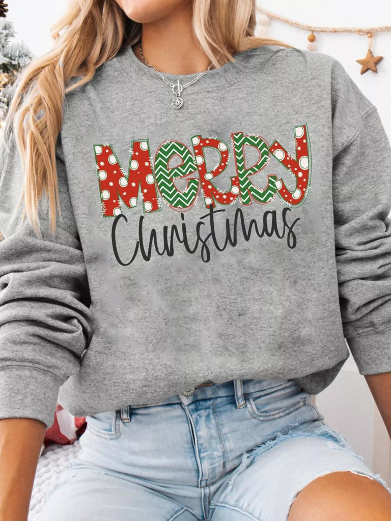 Merry Christmas Festive Letter Print Drop Shoulder Sweatshirt - Gray by Trendsi from FREYA’S CLOSET