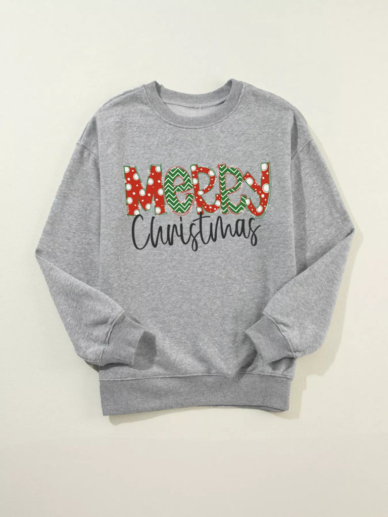 Merry Christmas Festive Letter Print Drop Shoulder Sweatshirt - Gray by Trendsi from FREYA’S CLOSET