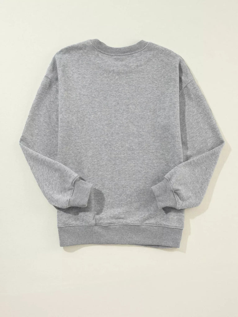 Merry Christmas Festive Letter Print Drop Shoulder Sweatshirt - Gray by Trendsi from FREYA’S CLOSET