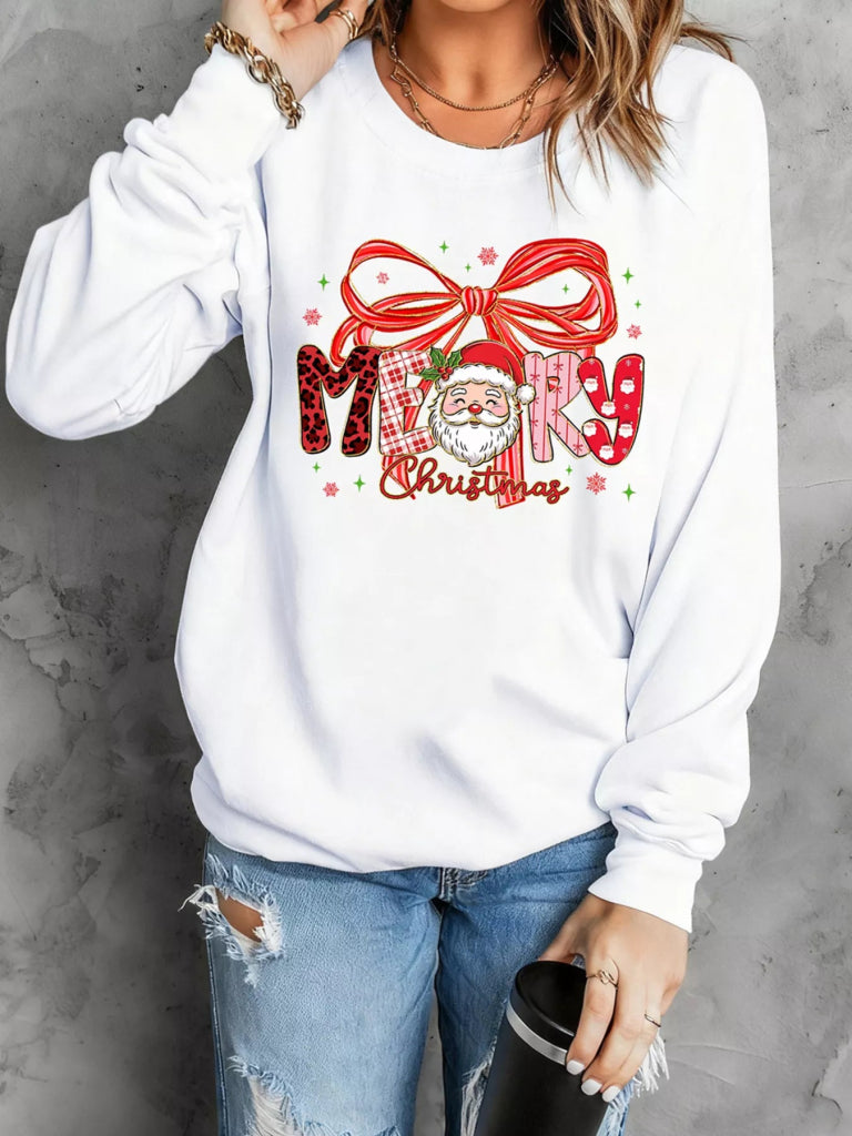 Merry Christmas Graphic Long Sleeve Sweatshirt - White by Trendsi from FREYA’S CLOSET