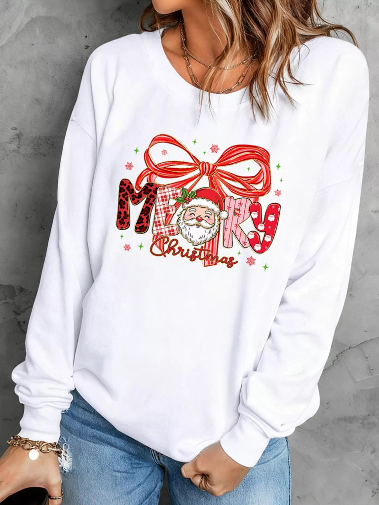 Merry Christmas Graphic Long Sleeve Sweatshirt - White by Trendsi from FREYA’S CLOSET