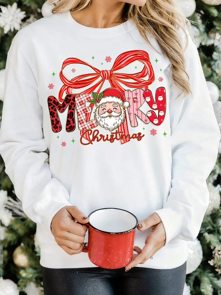 Merry Christmas Graphic Long Sleeve Sweatshirt - White by Trendsi from FREYA’S CLOSET