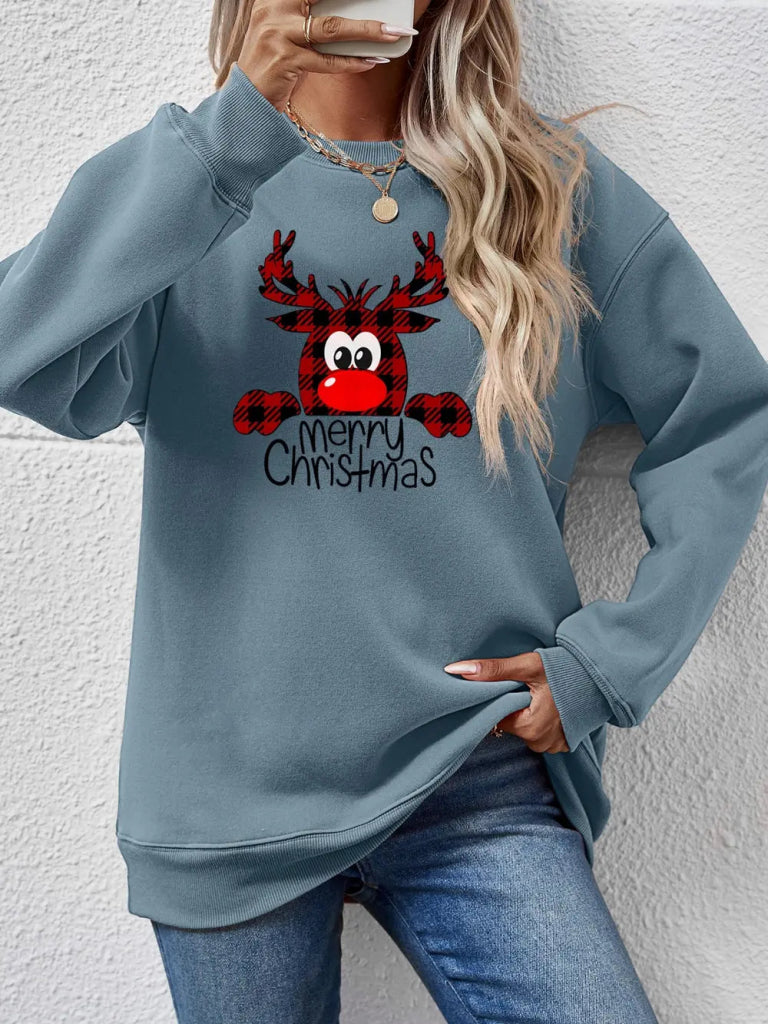 MERRY CHRISTMAS Graphic Sweatshirt - Air Force Blue by Trendsi from FREYA’S CLOSET