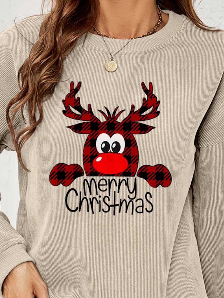 MERRY CHRISTMAS Graphic Sweatshirt - Beige by Trendsi from FREYA’S CLOSET