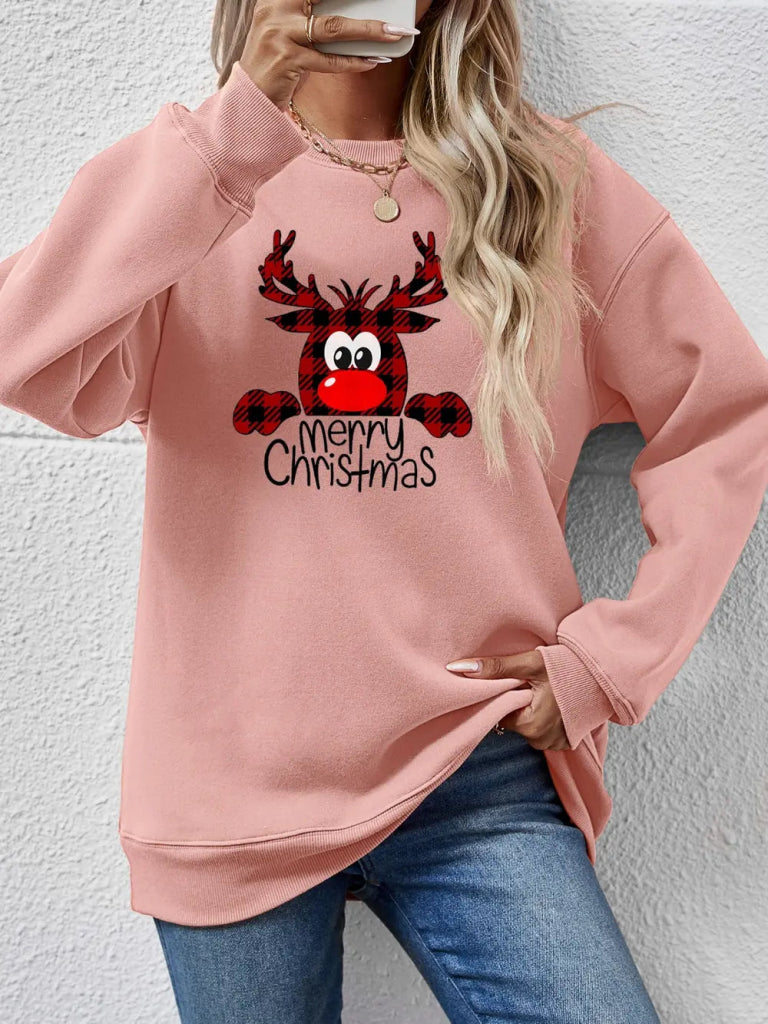 MERRY CHRISTMAS Graphic Sweatshirt - Blush Pink by Trendsi from FREYA’S CLOSET