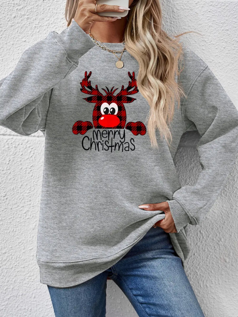 MERRY CHRISTMAS Graphic Sweatshirt - Charcoal by Trendsi from FREYA’S CLOSET