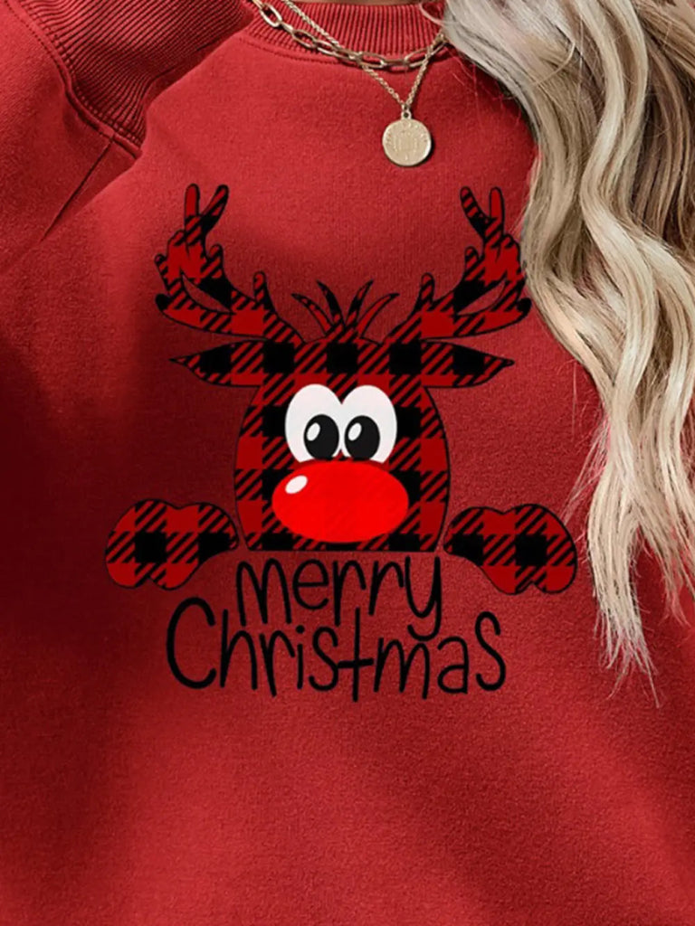 MERRY CHRISTMAS Graphic Sweatshirt - Deep Red by Trendsi from FREYA’S CLOSET