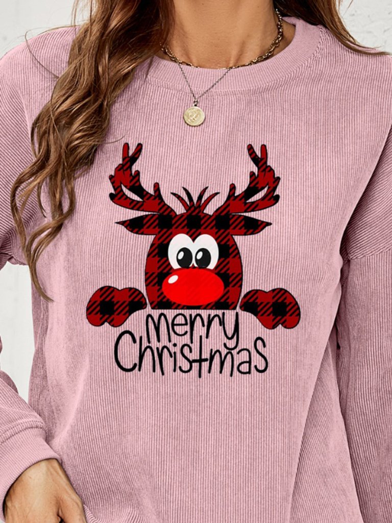 MERRY CHRISTMAS Graphic Sweatshirt - Dusty Pink by Trendsi from FREYA’S CLOSET