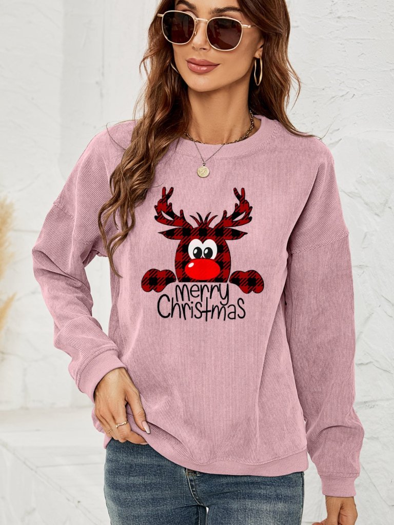 MERRY CHRISTMAS Graphic Sweatshirt - Dusty Pink by Trendsi from FREYA’S CLOSET