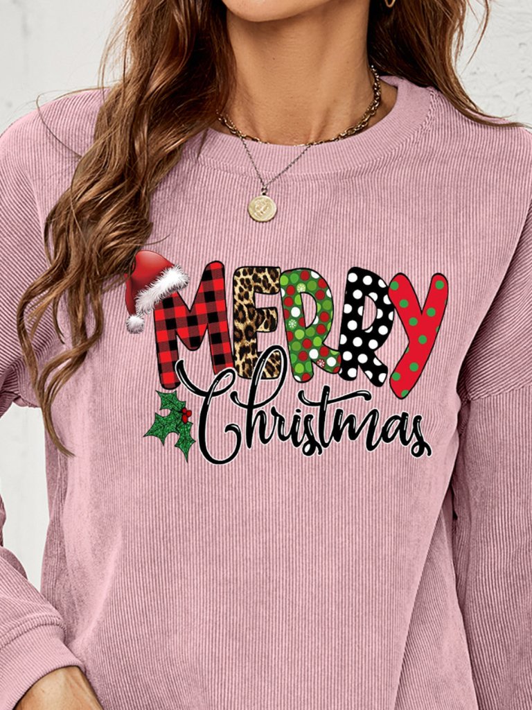 MERRY CHRISTMAS Graphic Sweatshirt - Dusty Pink by Trendsi from FREYA’S CLOSET