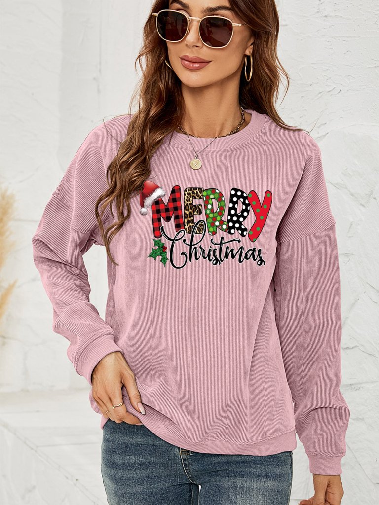 MERRY CHRISTMAS Graphic Sweatshirt - Dusty Pink by Trendsi from FREYA’S CLOSET