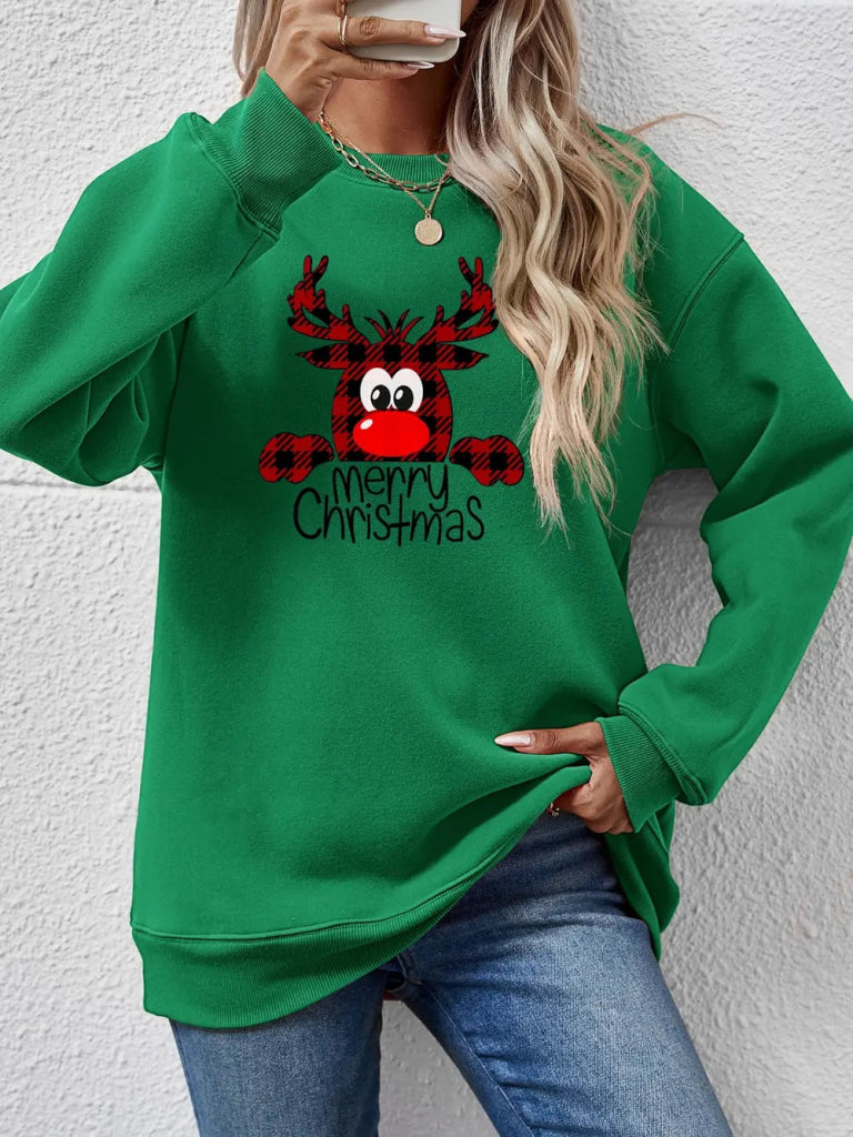 MERRY CHRISTMAS Graphic Sweatshirt - Green by Trendsi from FREYA’S CLOSET