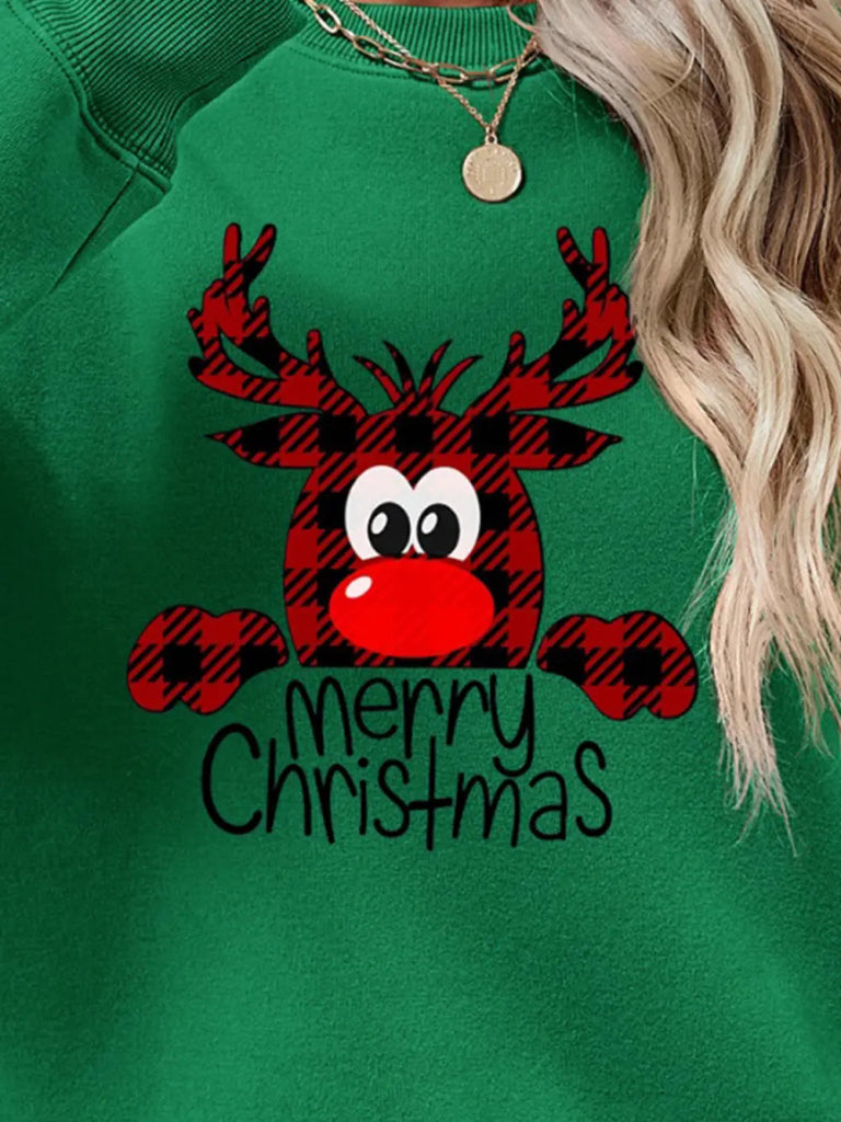 MERRY CHRISTMAS Graphic Sweatshirt - Green by Trendsi from FREYA’S CLOSET
