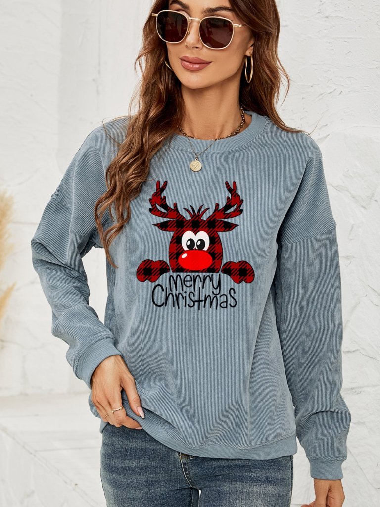 MERRY CHRISTMAS Graphic Sweatshirt - Misty Blue by Trendsi from FREYA’S CLOSET
