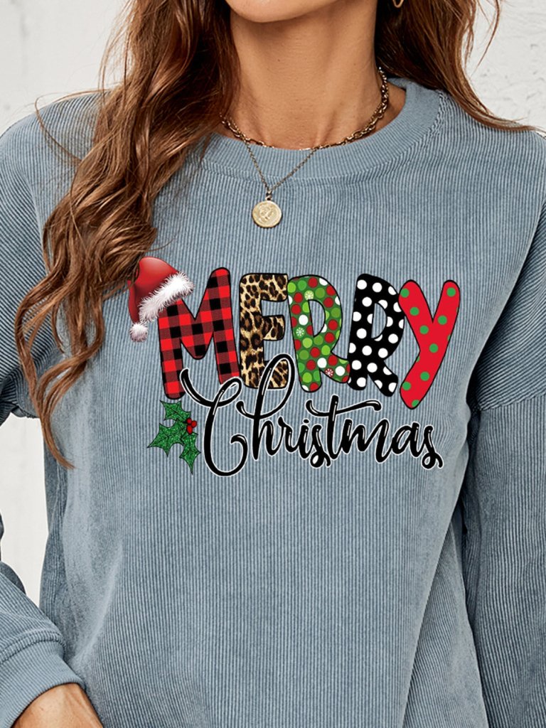 MERRY CHRISTMAS Graphic Sweatshirt - Misty Blue by Trendsi from FREYA’S CLOSET