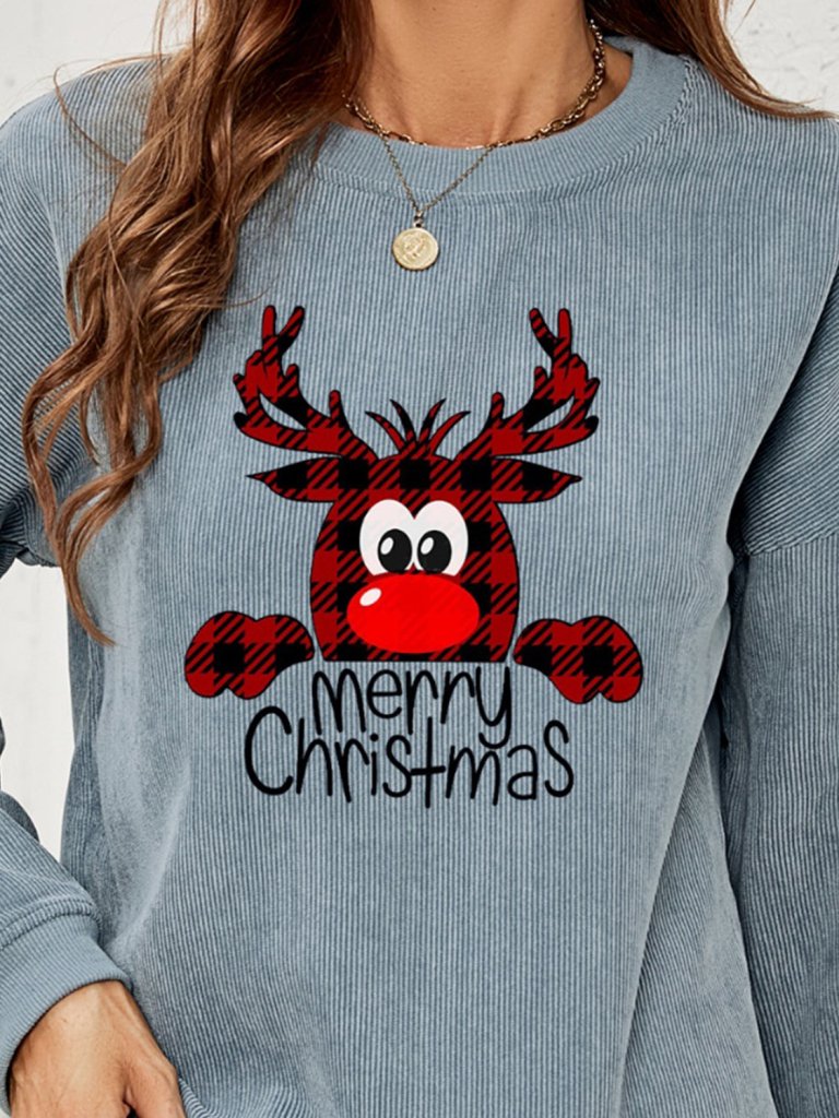 MERRY CHRISTMAS Graphic Sweatshirt - Misty Blue by Trendsi from FREYA’S CLOSET