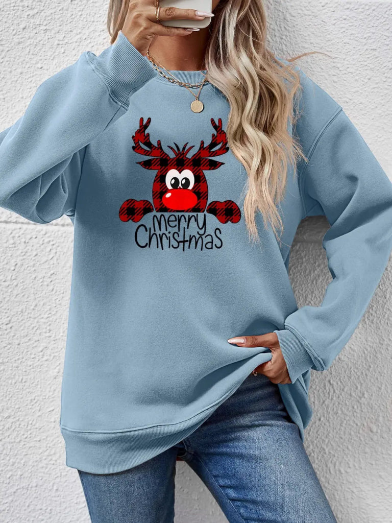 MERRY CHRISTMAS Graphic Sweatshirt - Misty Blue by Trendsi from FREYA’S CLOSET