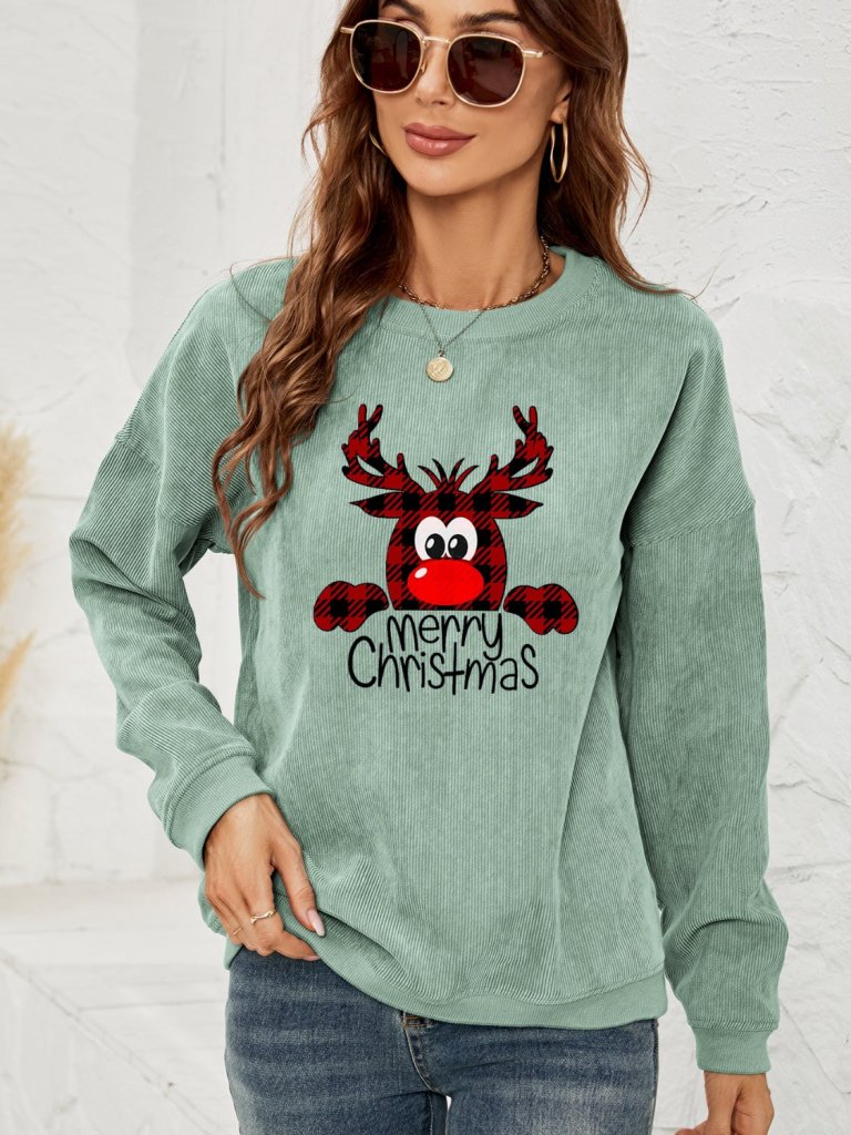 MERRY CHRISTMAS Graphic Sweatshirt - Sage by Trendsi from FREYA’S CLOSET