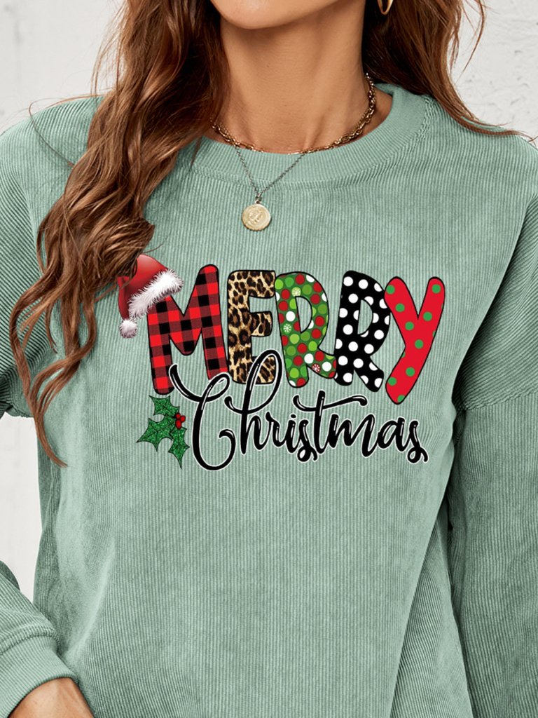 MERRY CHRISTMAS Graphic Sweatshirt - Sage by Trendsi from FREYA’S CLOSET