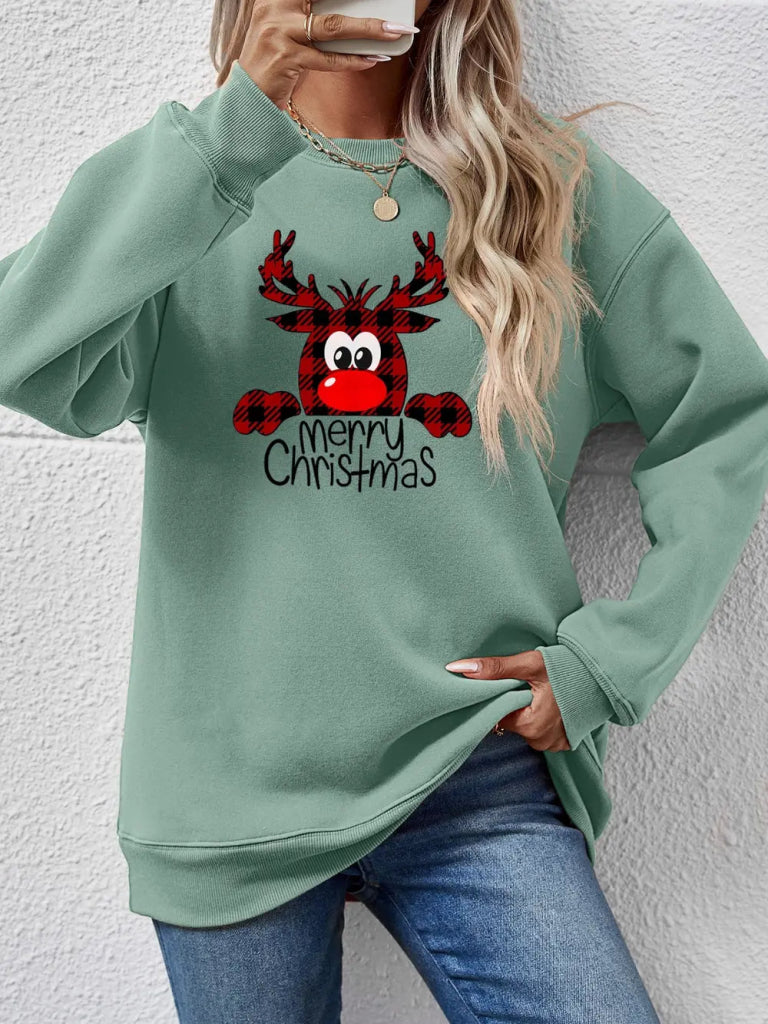 MERRY CHRISTMAS Graphic Sweatshirt - Sage by Trendsi from FREYA’S CLOSET