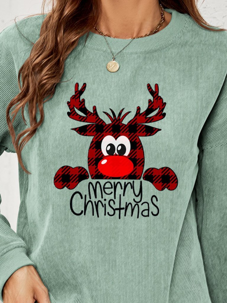 MERRY CHRISTMAS Graphic Sweatshirt - Sage by Trendsi from FREYA’S CLOSET
