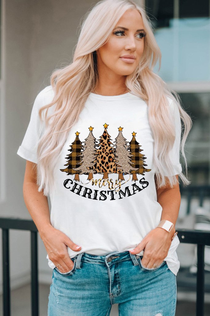 MERRY CHRISTMAS Graphic T-Shirt - White by Trendsi from FREYA’S CLOSET