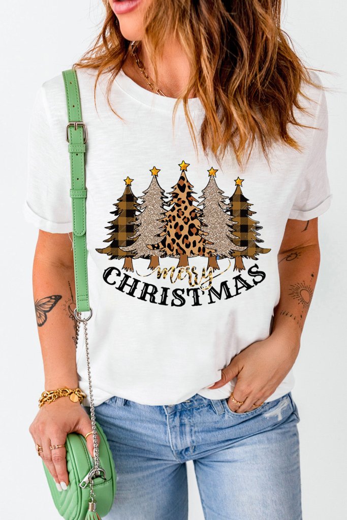 MERRY CHRISTMAS Graphic T-Shirt - White by Trendsi from FREYA’S CLOSET