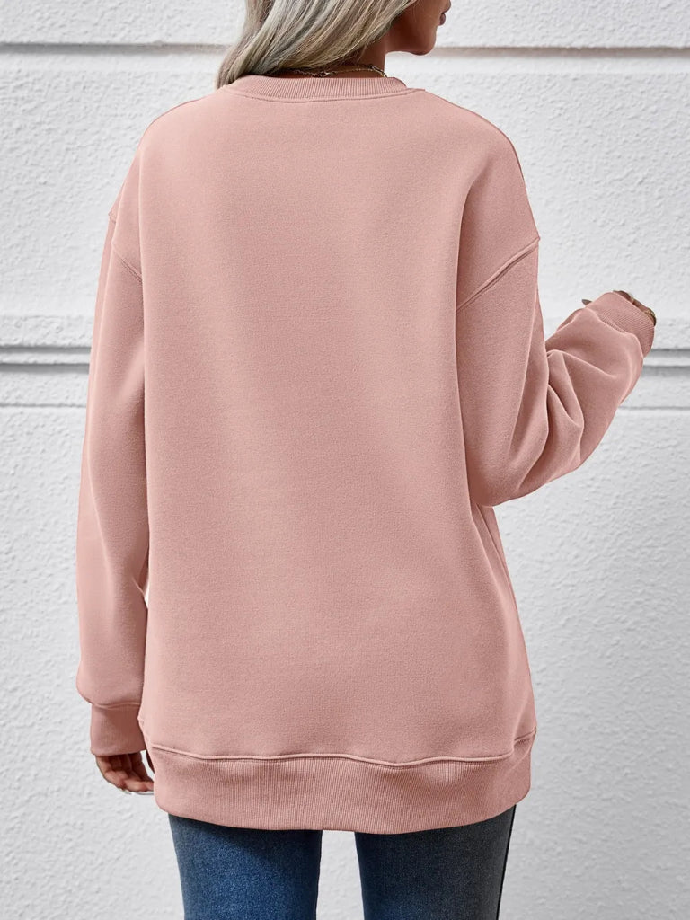 MERRY CHRISTMAS Round Neck Long Sleeve Sweatshirt - Blush Pink by Trendsi from FREYA’S CLOSET