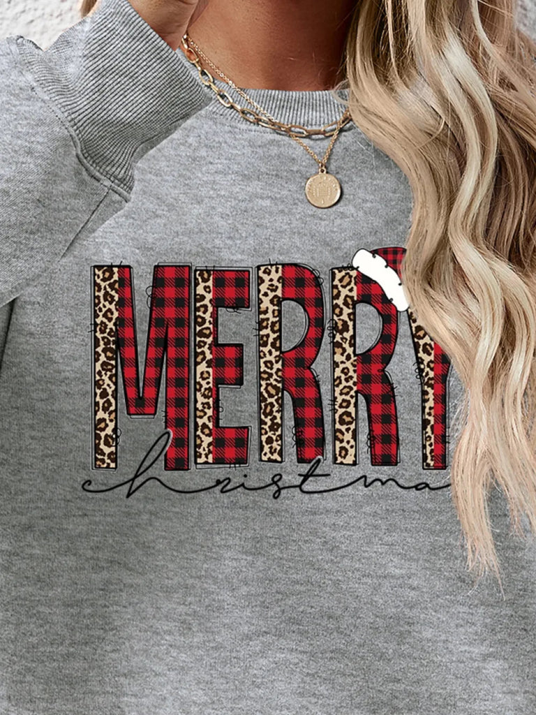 MERRY CHRISTMAS Round Neck Long Sleeve Sweatshirt - Charcoal by Trendsi from FREYA’S CLOSET