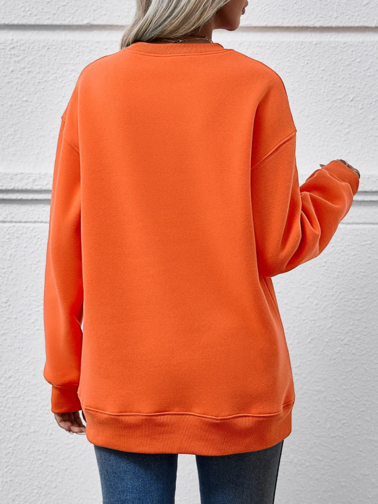 MERRY CHRISTMAS Round Neck Long Sleeve Sweatshirt - Pumpkin by Trendsi from FREYA’S CLOSET